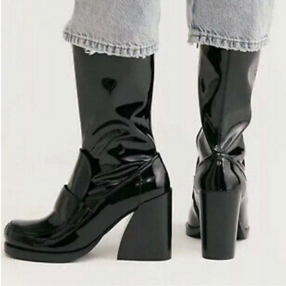 NWOT JEFFREY CAMPBELL Loafer Patent Leather Tall Boots - Picture 1 of 7